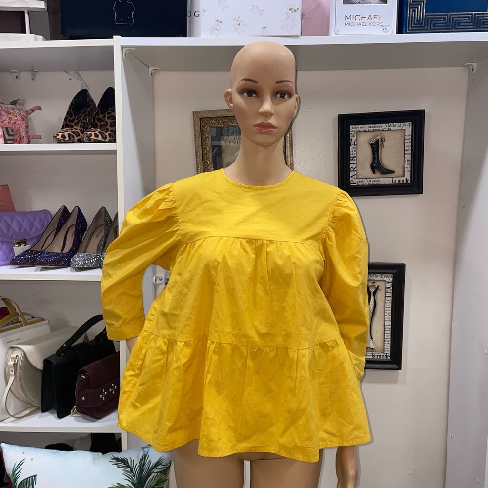 Influence NWT! Yellow Long Sleeve Woven Top Size 10